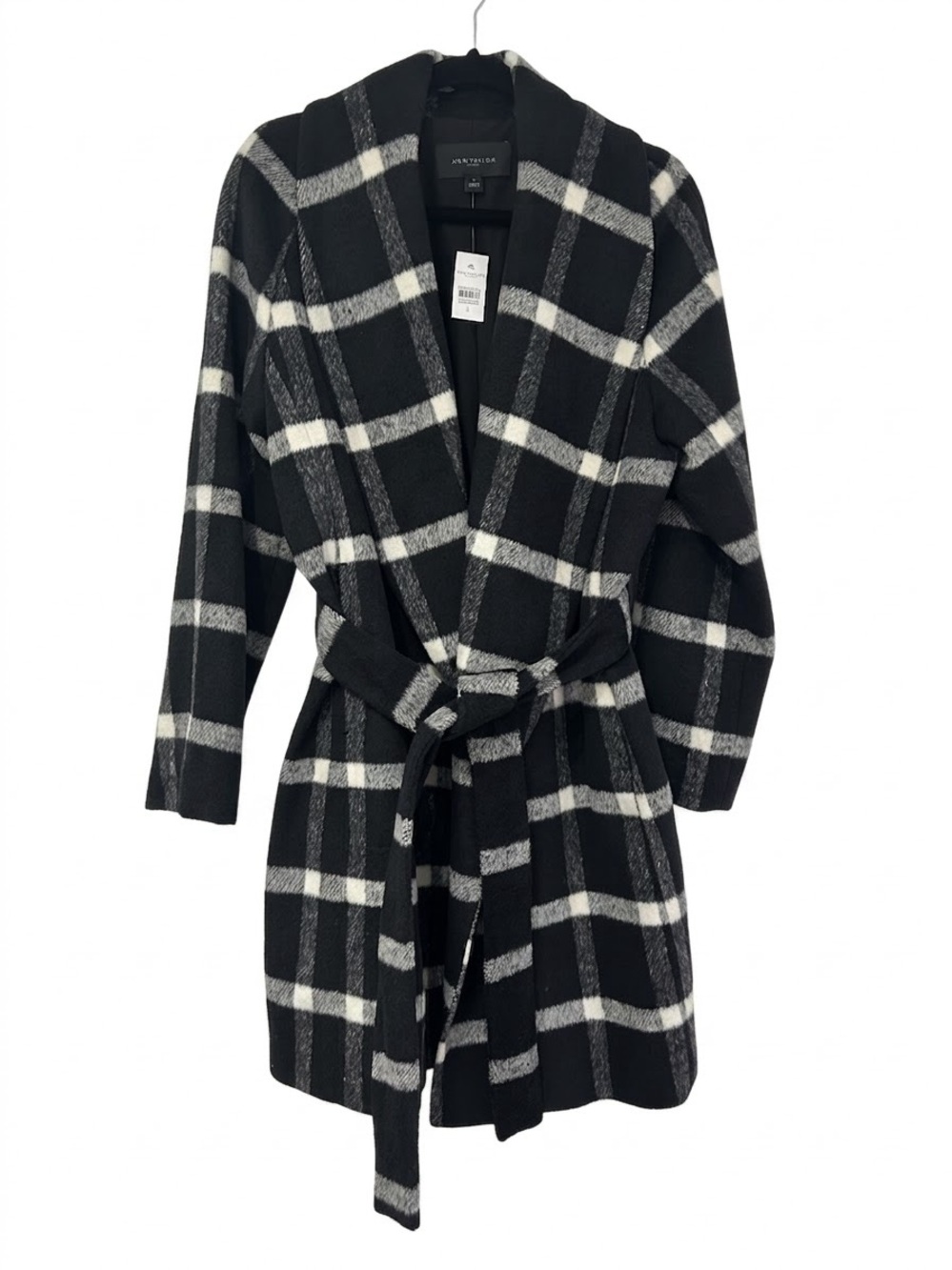NWT Ann Taylor Wool Blend Windowpane Plaid Wrap Coat Size Small